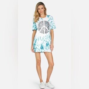 Lauren Moshi Peace Hippie Boyfriend Tshirt Dress Tie Dye Relazed 100% Cotton